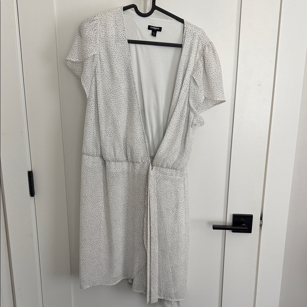 Express White Mini Dress with Black Microdot Print